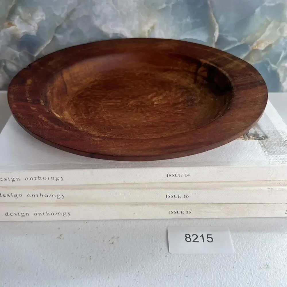 Vintage Dark Solid Wood Round Plate Tray 9